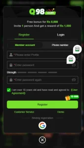 Q98 game Login 