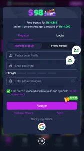 s98 login & register